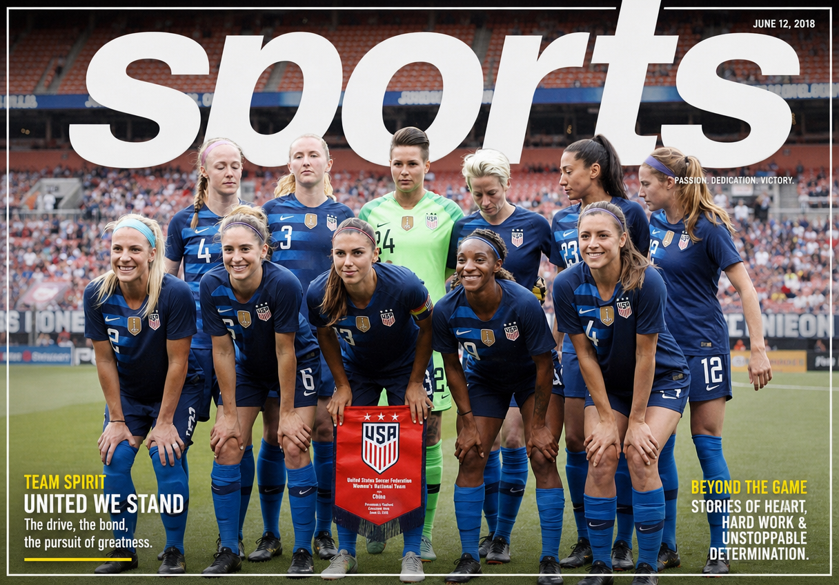Women’s football team in navy kit lined up before a match, with a match-day banner
